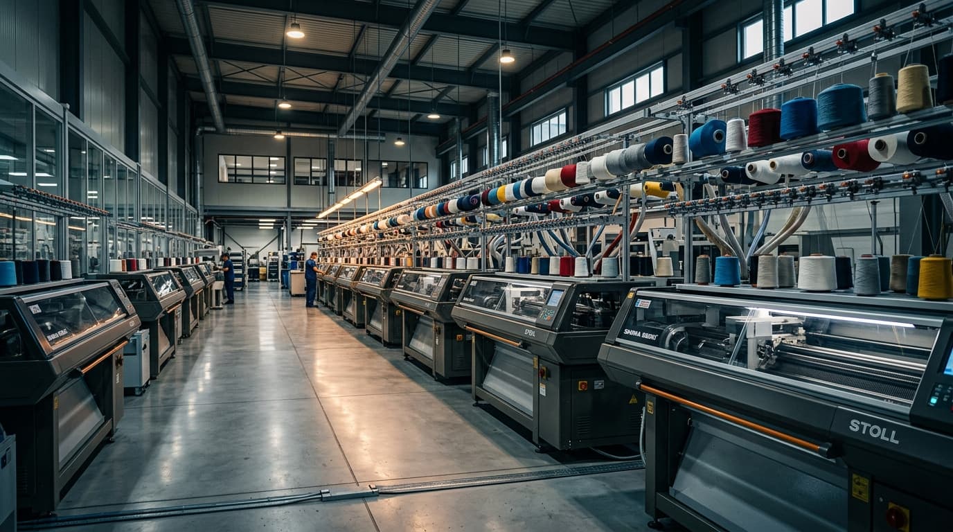 Modern automated computerized knitting machinery facility
